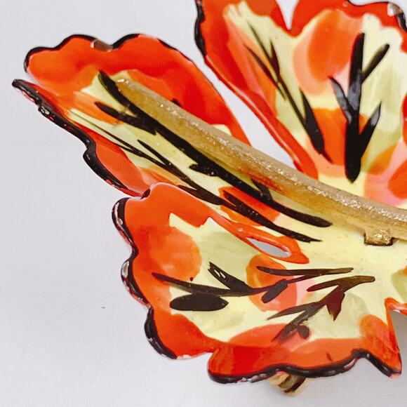 VTG Mid Century Brooch Enamel Leaf Fall Autumn Colors Colorful Metal 50s Jewelry - Picture 11 of 11